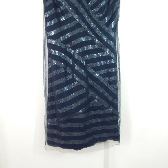 TADASHI SHOJI stunning shift sheath cocktail sequins tulle party evening blue 8 - Picture 3 of 8